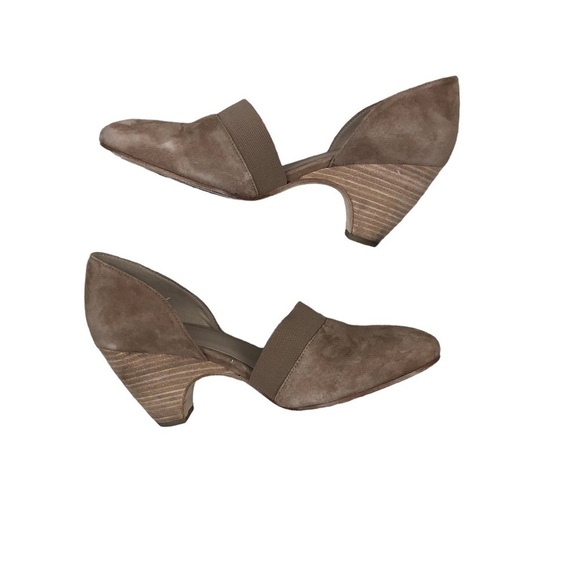 Eileen Fisher Tan Suede Bailey Cone Heel Pumps Almond Toe Size 9.5 - Picture 2 of 10
